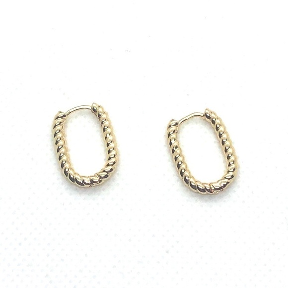 14K Gold Plated Twisted Rope Huggie Hoop Earrings U Shaped Hinge Clasp Small - Picture 3 of 8